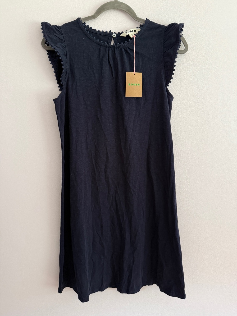 Boden Georgina Pom Ruffle Dress D1002 Navy Blue nwt Size 0